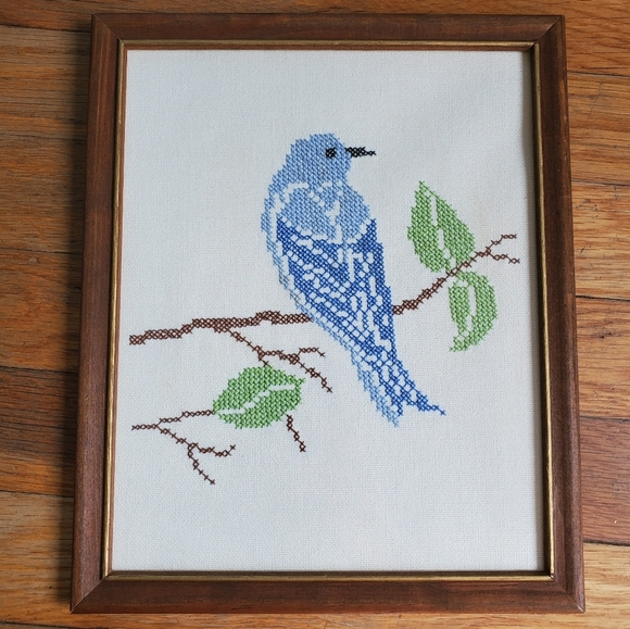 framed‎ bluebird cross stitch wall decor - Picture 1 of 5